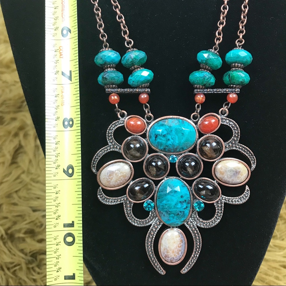 Multi Stone Turquoise Boho Statement Necklace - image 3